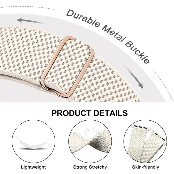 (2) Apple Watch Stretchy Soft Weaved Nylon Strap Wristband in Cream & Brown - Picture 13 of 16
